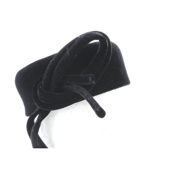 Vintage Black Velvet Hat Pillbox Fascinator Bow Retro Mid Century Cocktail main image 14